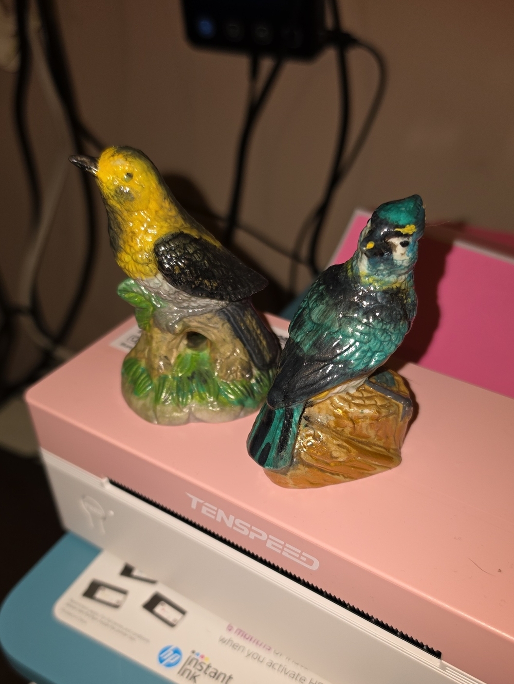 Ceramic Decorative Bird Figurines – Yellow & Teal